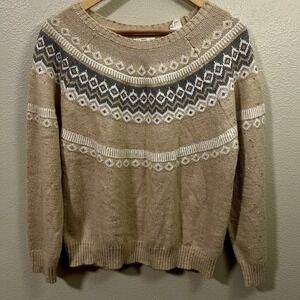 Weatherproof Vintage Fair Isle Sweater Beige Cozy Cabin Cottagecore Women's Sz L